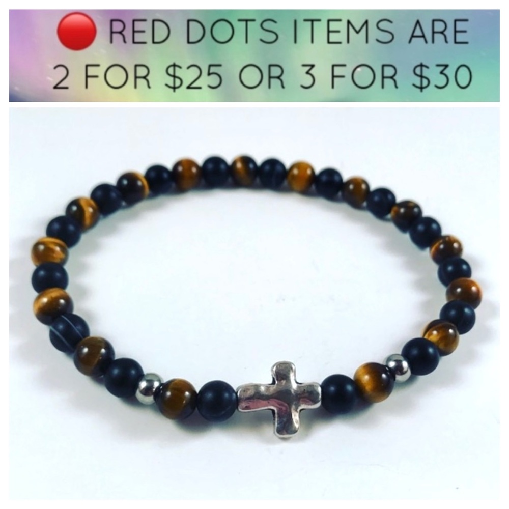 🔴 Men / women tiger eye & onyx cross bracelet